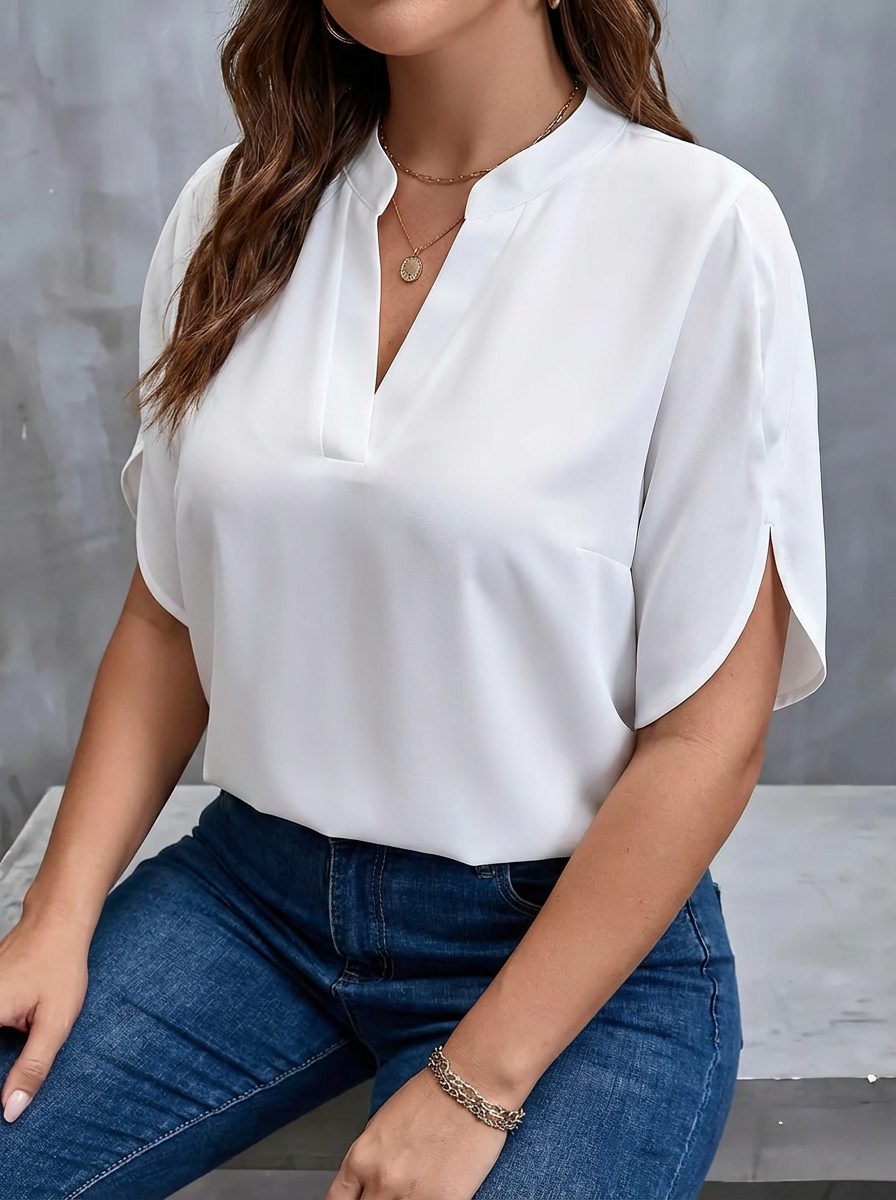 Thalia | Sophisticated Blouse with Tailored Design - Plus size model
