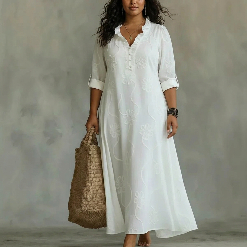 Sienna | Belly-Camouflaging Floral Summer Dress - Plus size model
