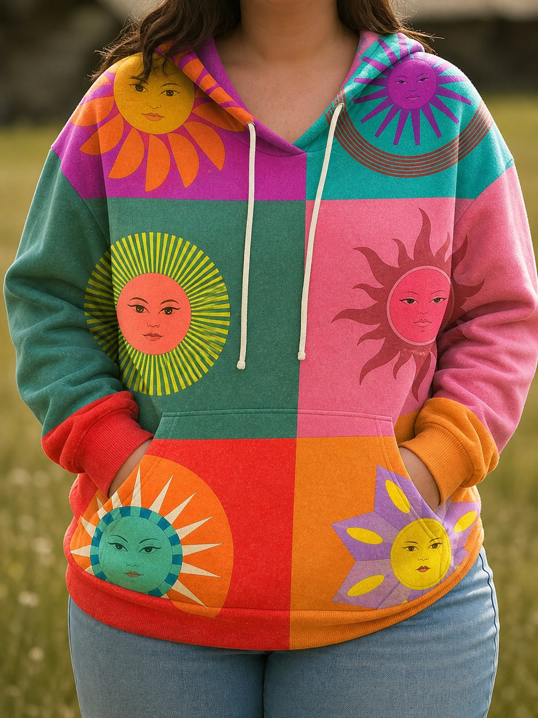Florianne | Rainbow Sunburst Graphic Hoodie - Plus size model