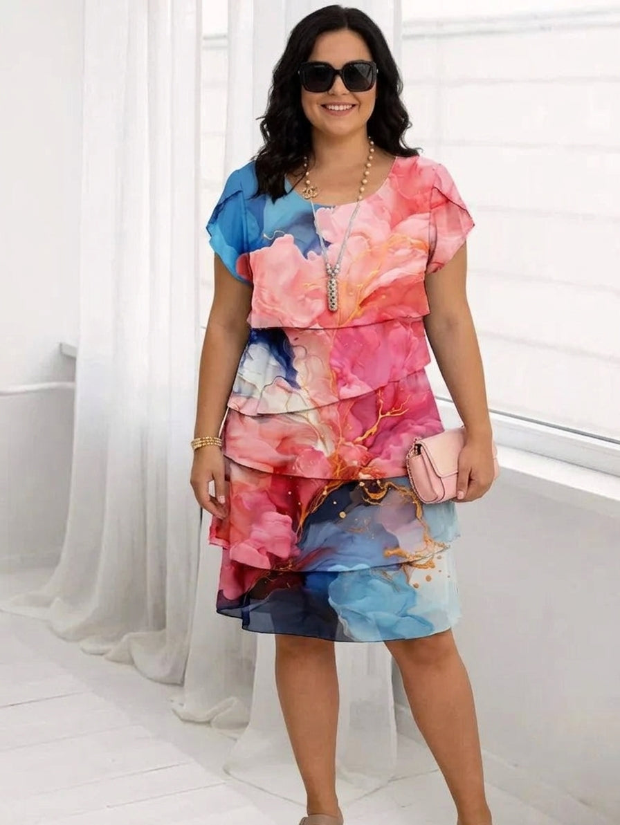 Caroline | Elegant Comfort Ruffle Dress - Plus size model