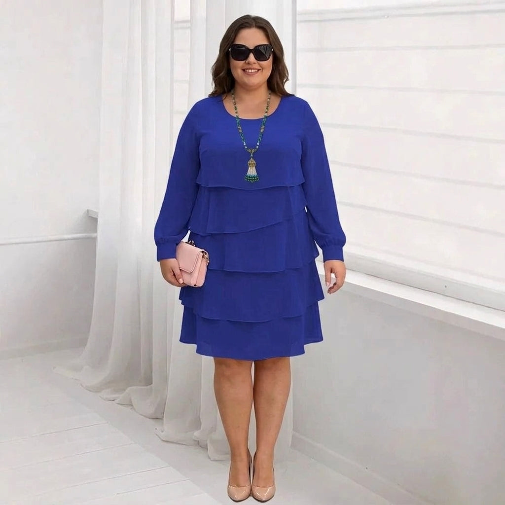 Margaret | Elegant Comfort Ruffle Dress Long Sleeve - Plus size model