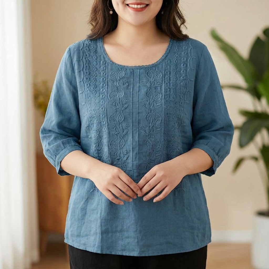 Sonia | Floral Relaxed Blouse - Plus size model