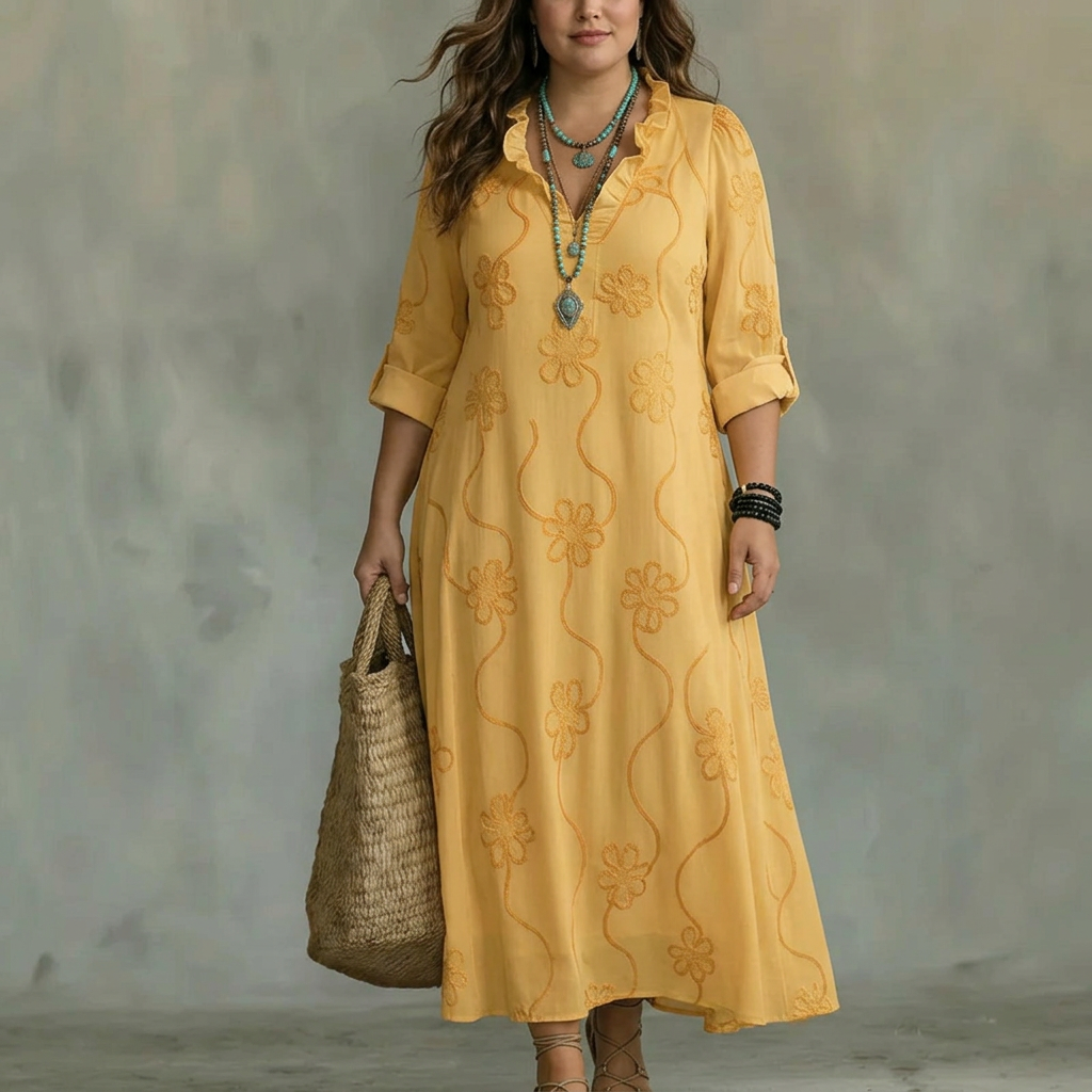 Sienna | Belly-Camouflaging Floral Summer Dress - Plus size model