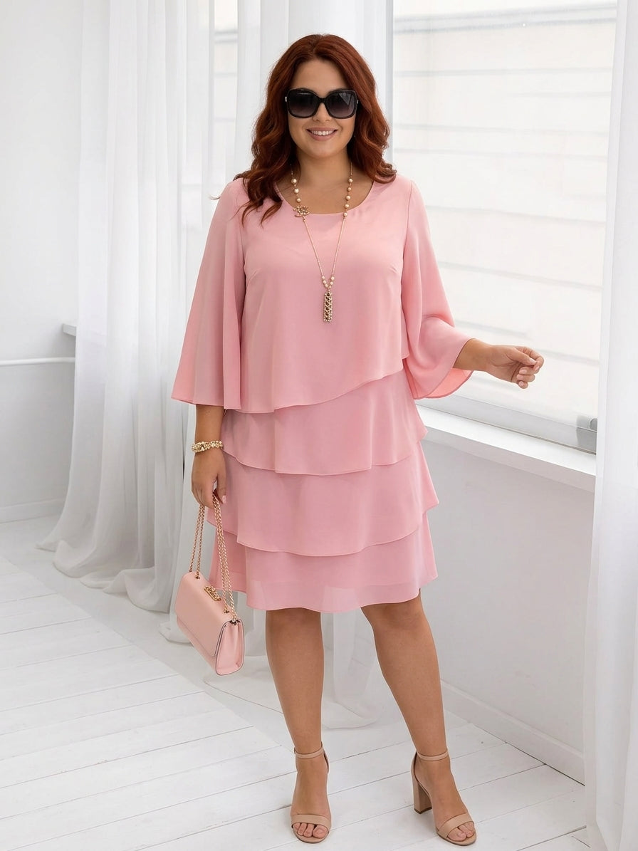 Catherine | Elegant Comfort Ruffle Dress - Plus size model