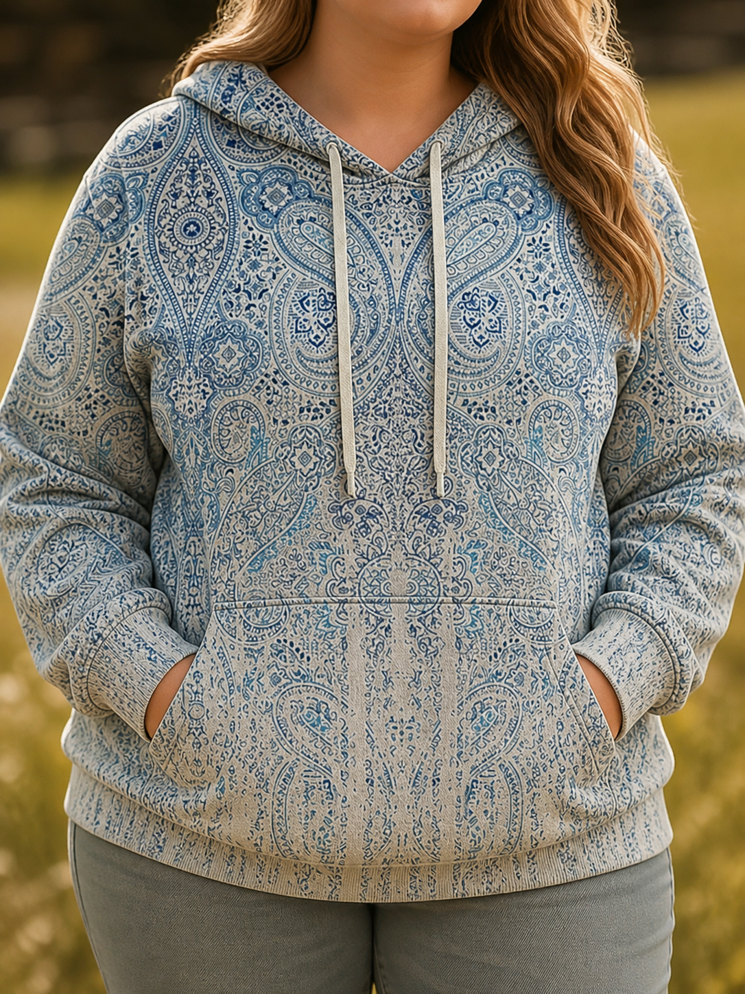 Ivelyne | Paisley Print Hoodie - Plus size model