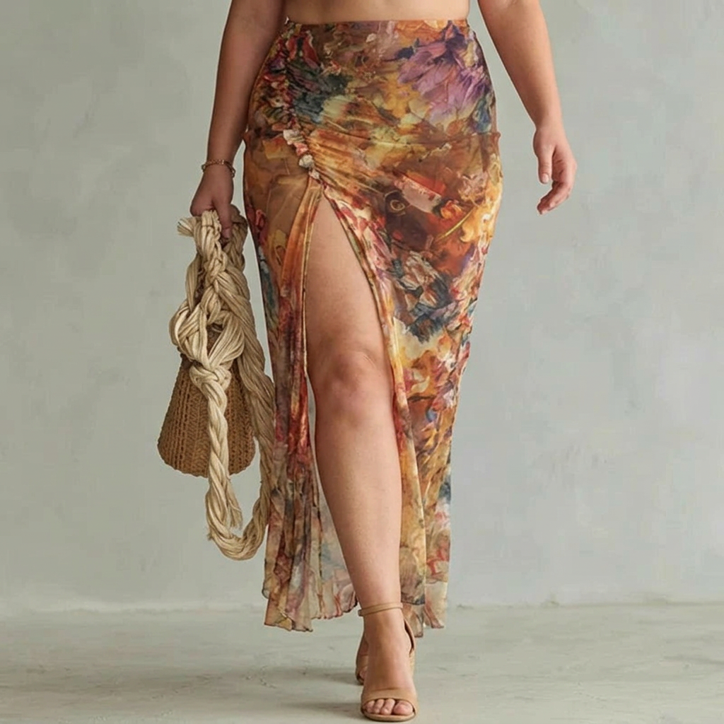 ROSALIND | Floral Maxi Dress Puff Sleeve Square Neck Elegant Fitted Style - Plus size model