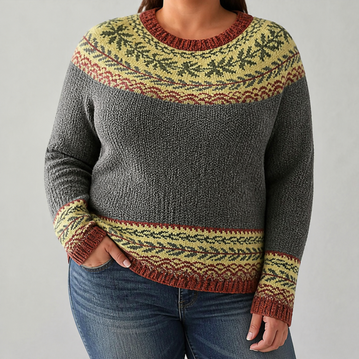 Ruby - Retro Scandinavian knitted sweater - Plus size model