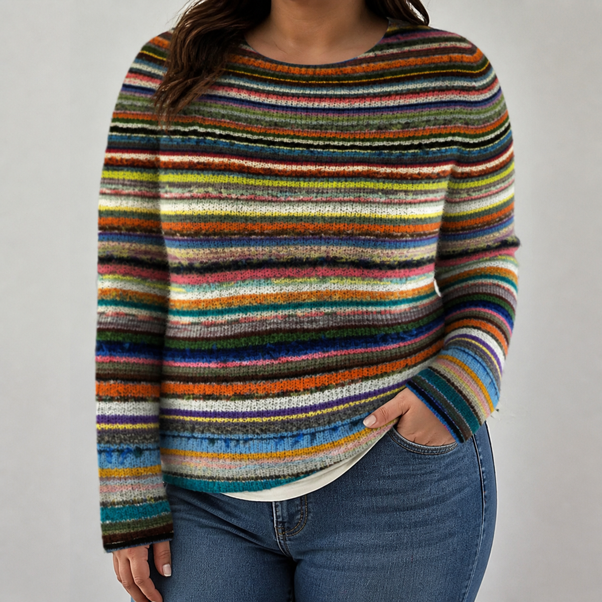 Esteri - Retro Scandinavian knitted sweater - Plus size model