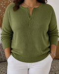 Helena | Henley Button-Up Knit Sweater - Plus size model