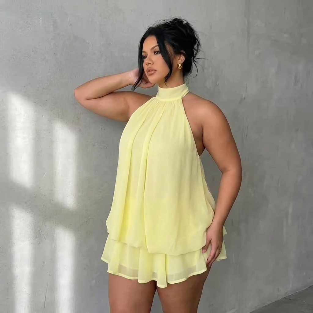 Madison – Backless Ruffle Mini Dress - Plus size model