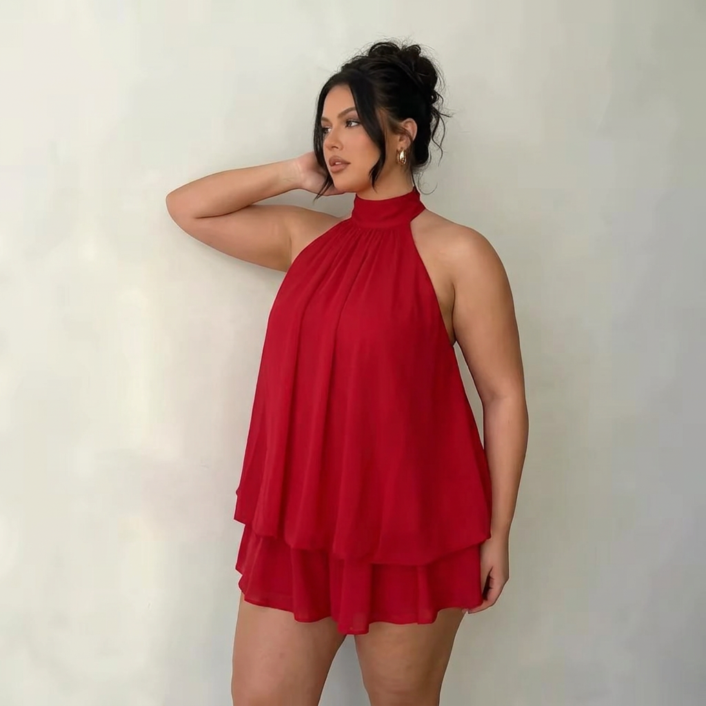 Madison – Backless Ruffle Mini Dress - Plus size model
