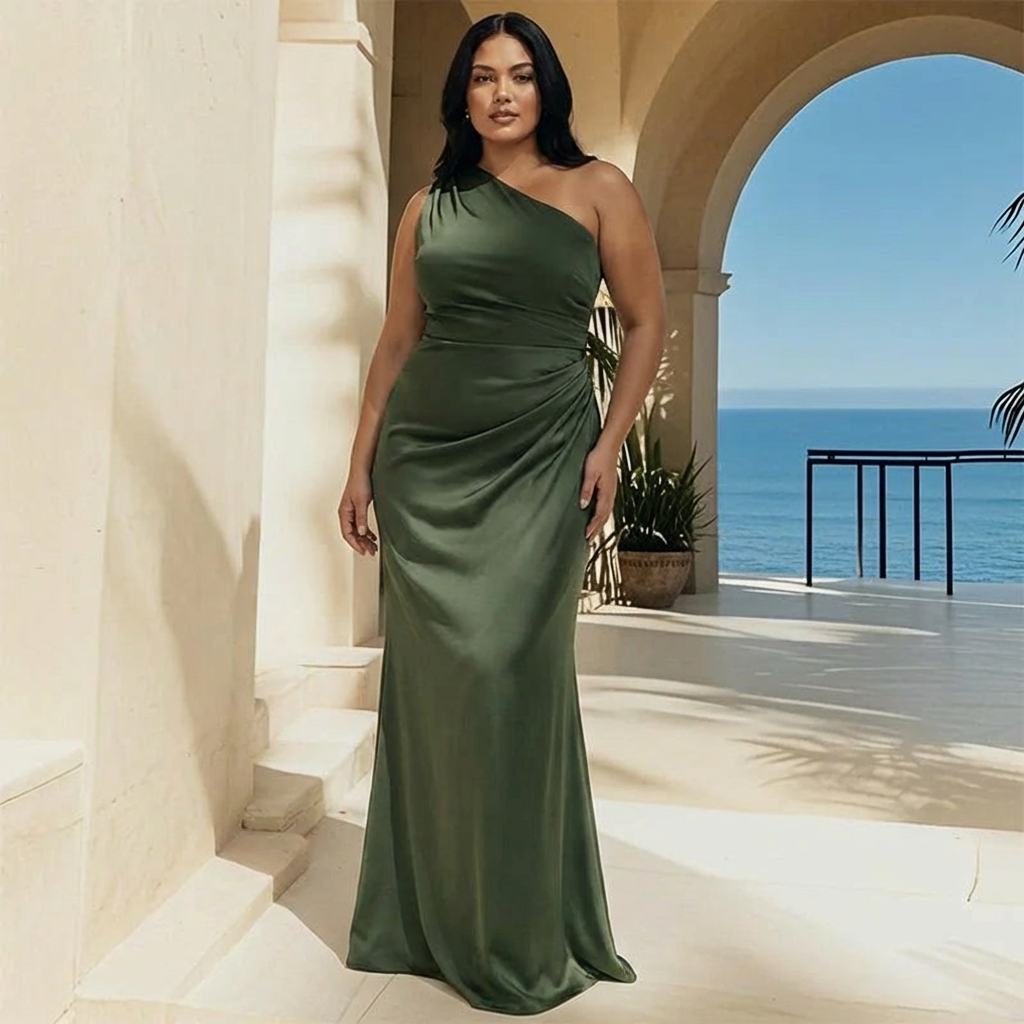 Sophia | Maxi Dress with a Guilt in Satin - Plus size model