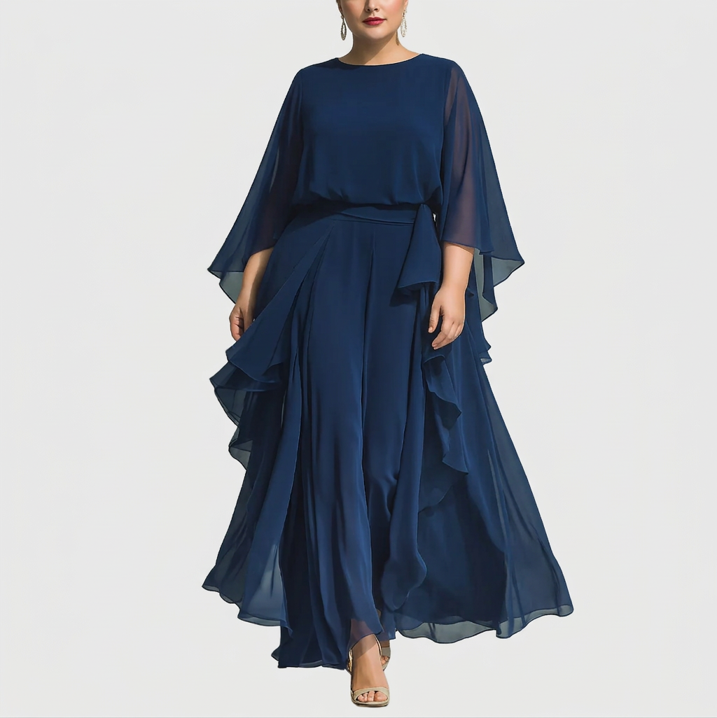 Aurelia | Elegant Flowing Evening Jumpsuit - Plus size model