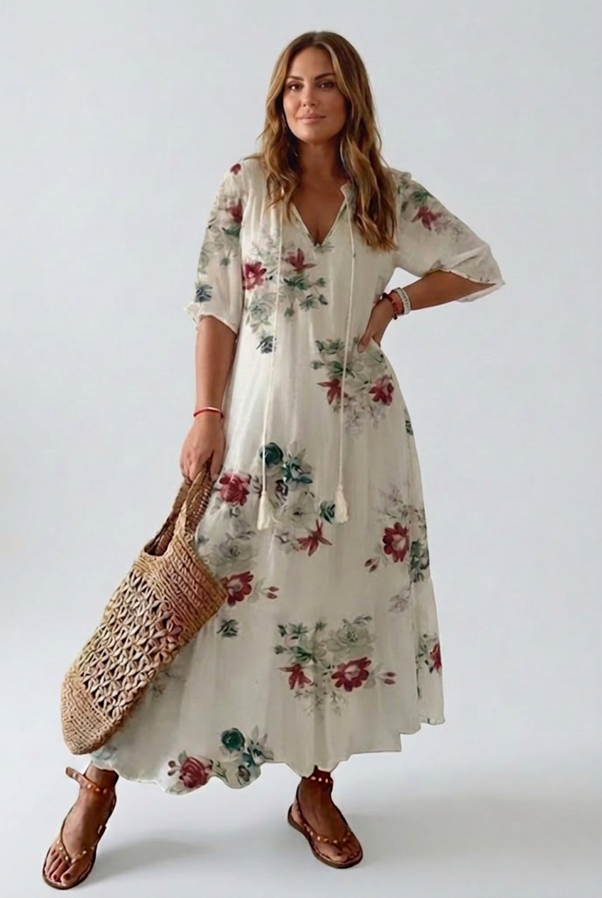 Élodie™ — Elegant Velvet Floral Maxi Dress - Plus size model