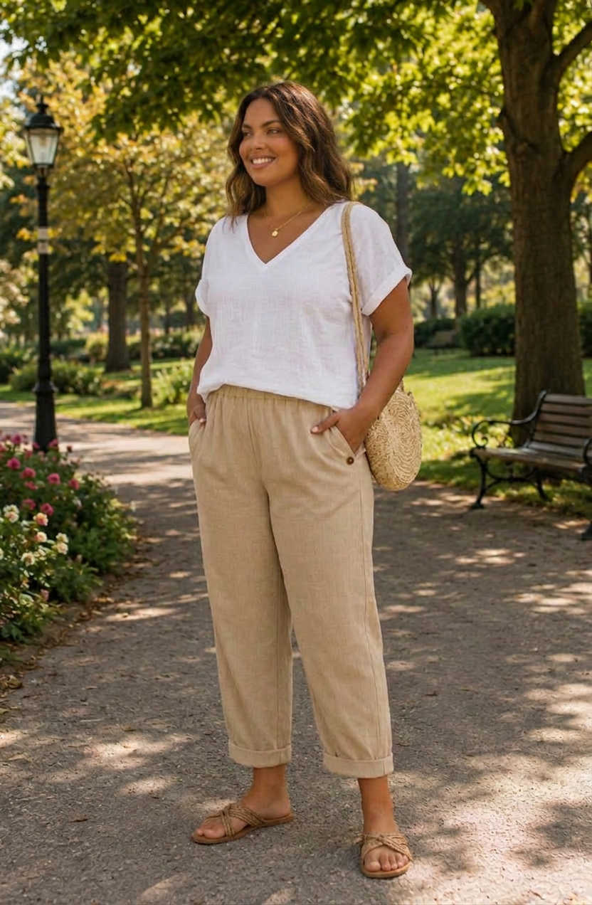 Maja | Airy Linen Pants - Plus size model