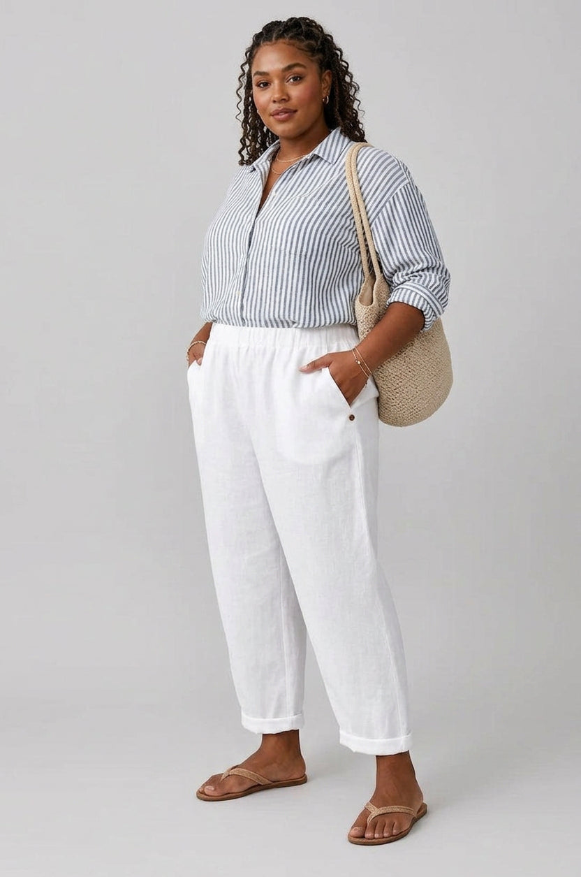 Stella | Timeless Linen-look Trousers - Plus size model