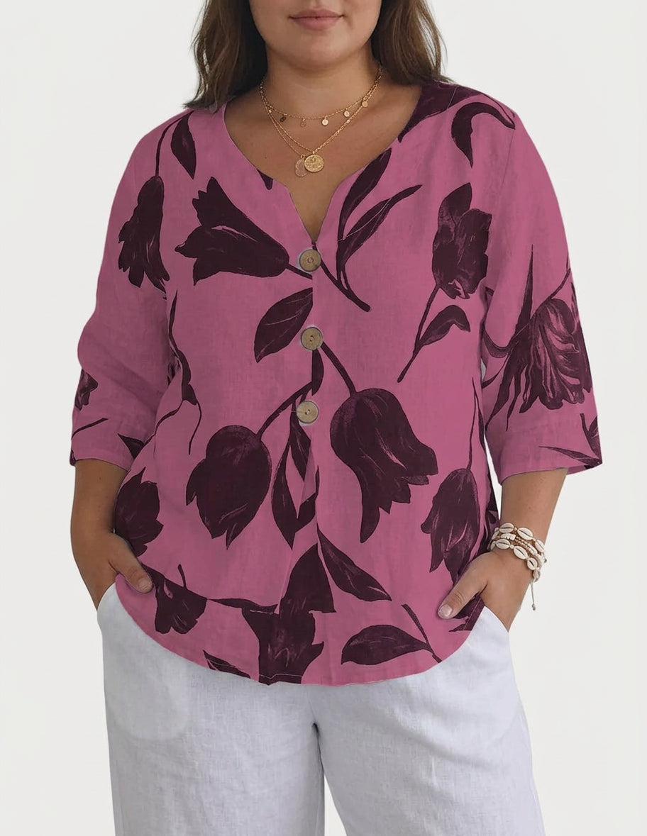 Isabel | Elegant Floral Print Blouse - Plus size model