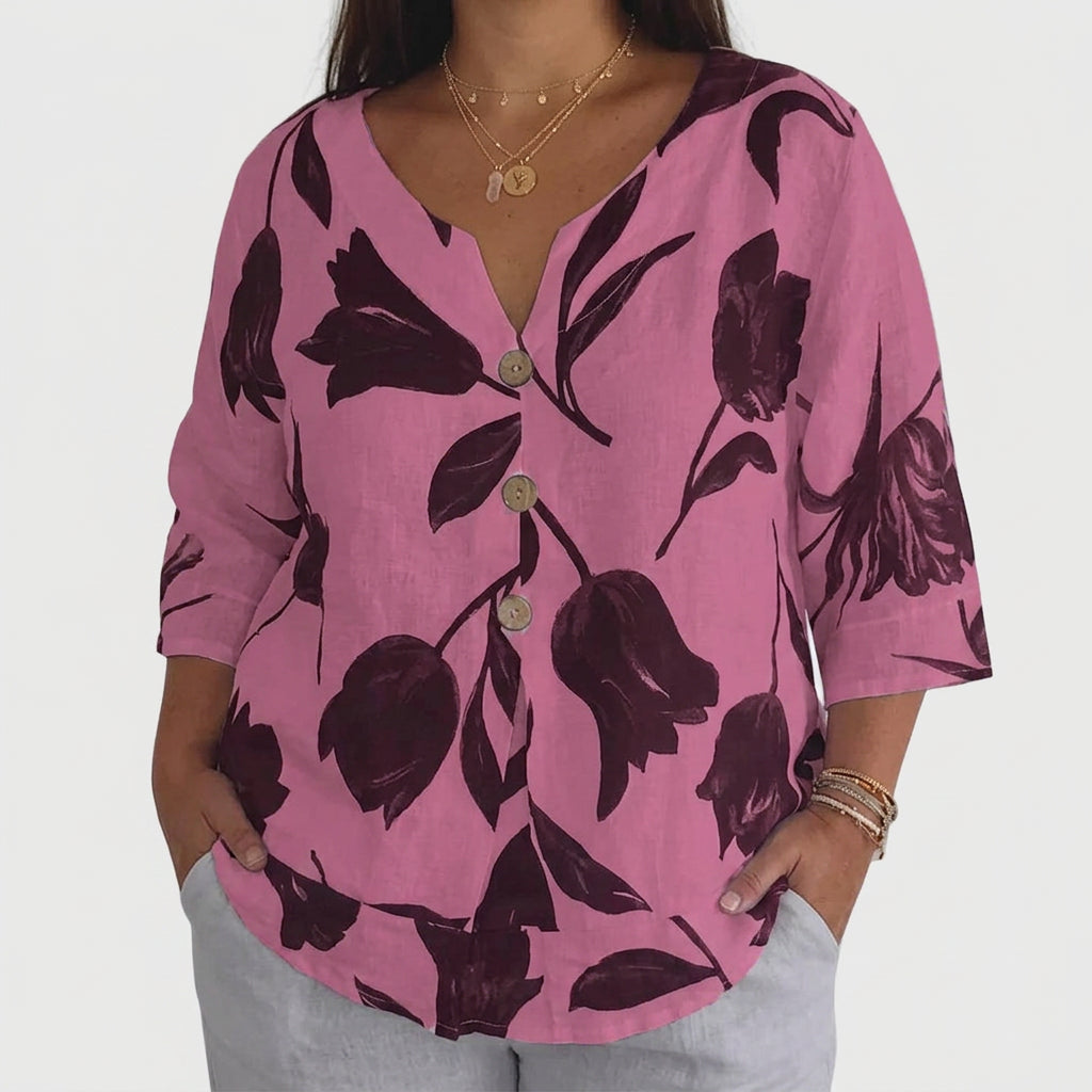 Isabel | Elegant Floral Print Blouse - Plus size model