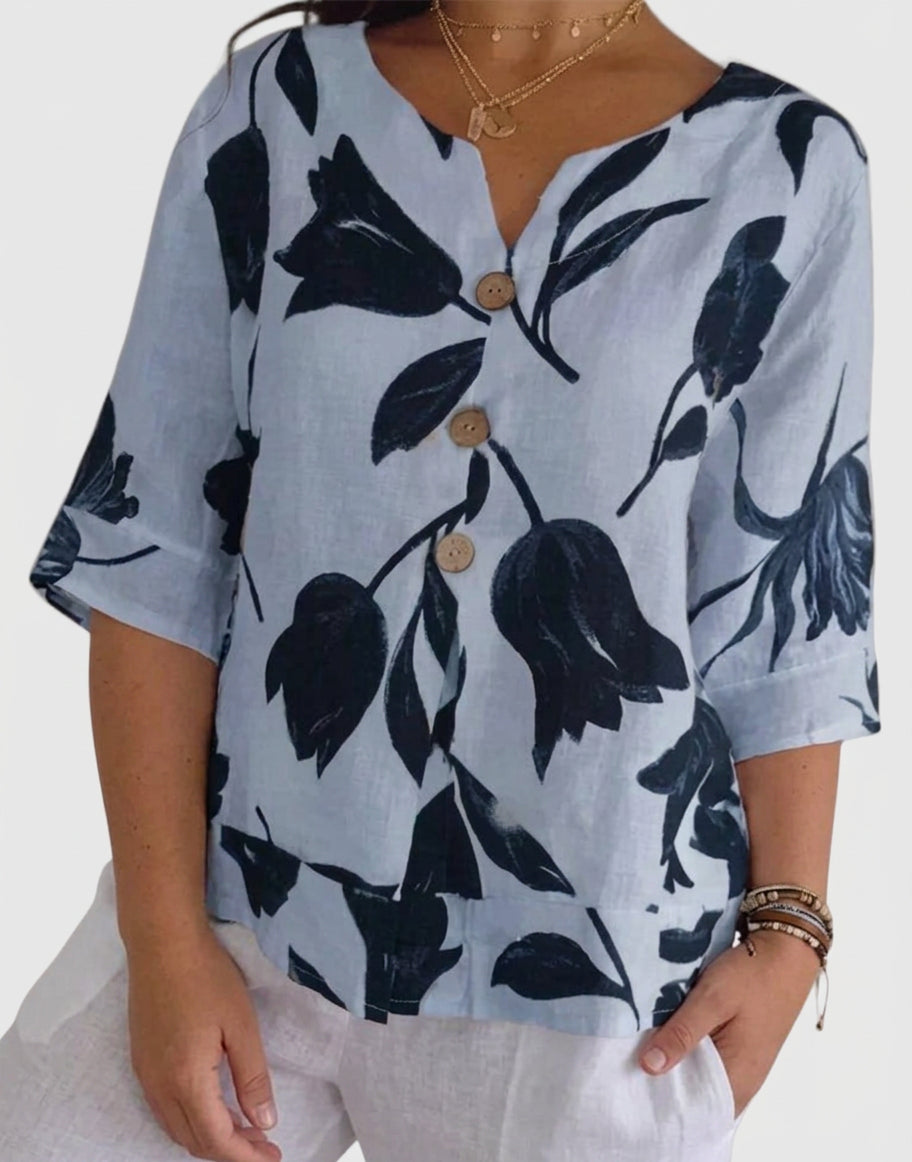 Isabel | Elegant Floral Print Blouse - Plus size model