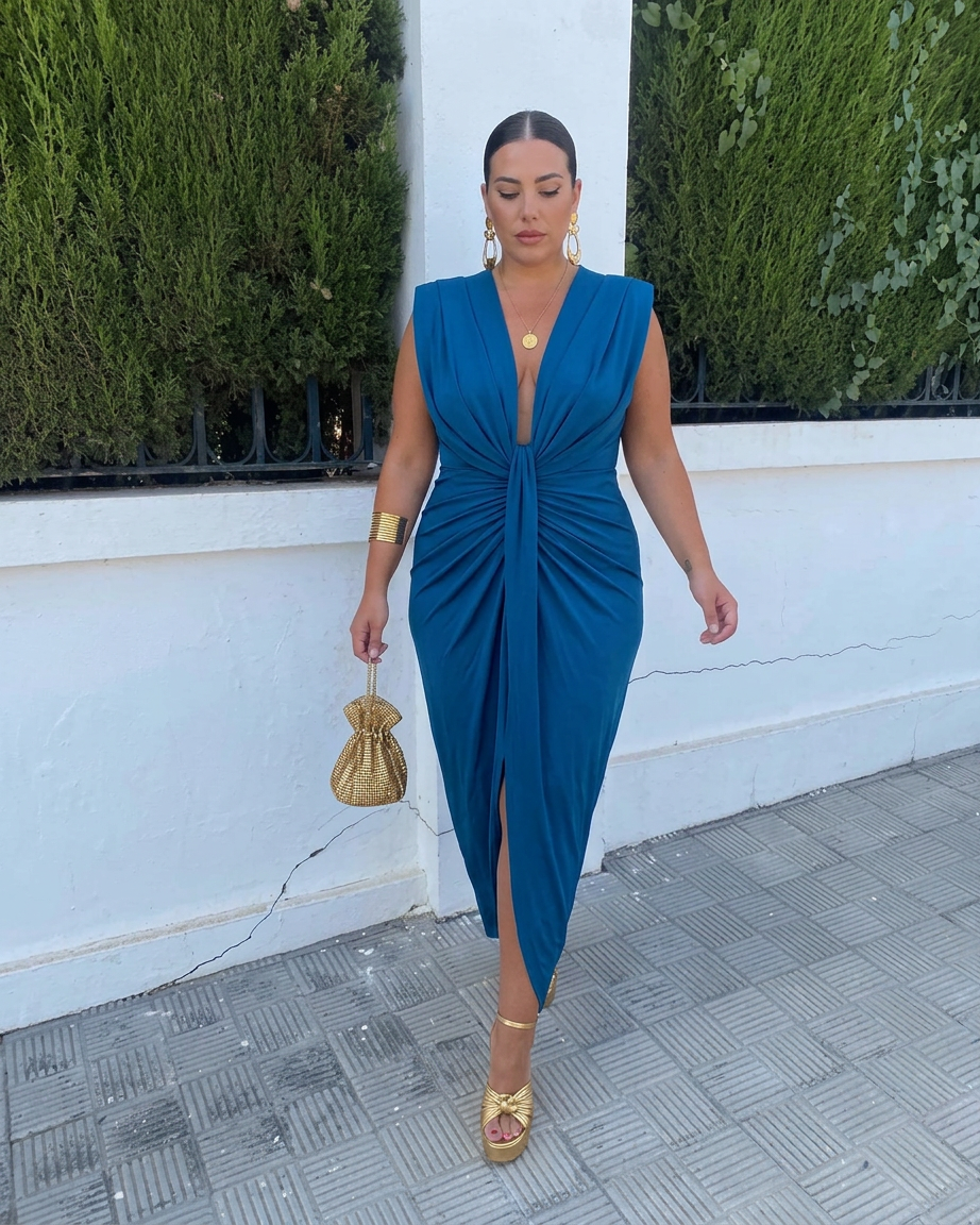 Lily | Elegant Pleated Dress - Plus size model