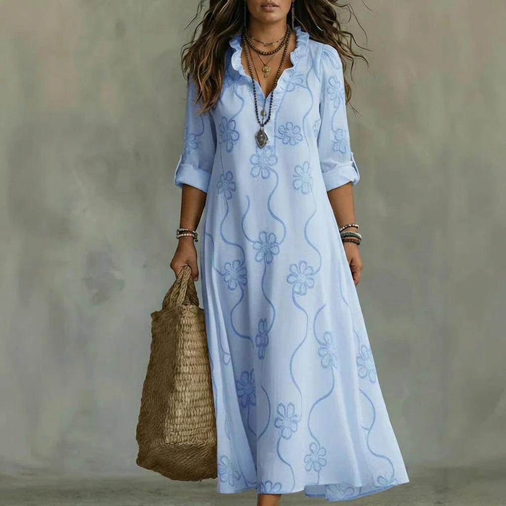 Sienna | Belly-Camouflaging Floral Summer Dress - Plus size model