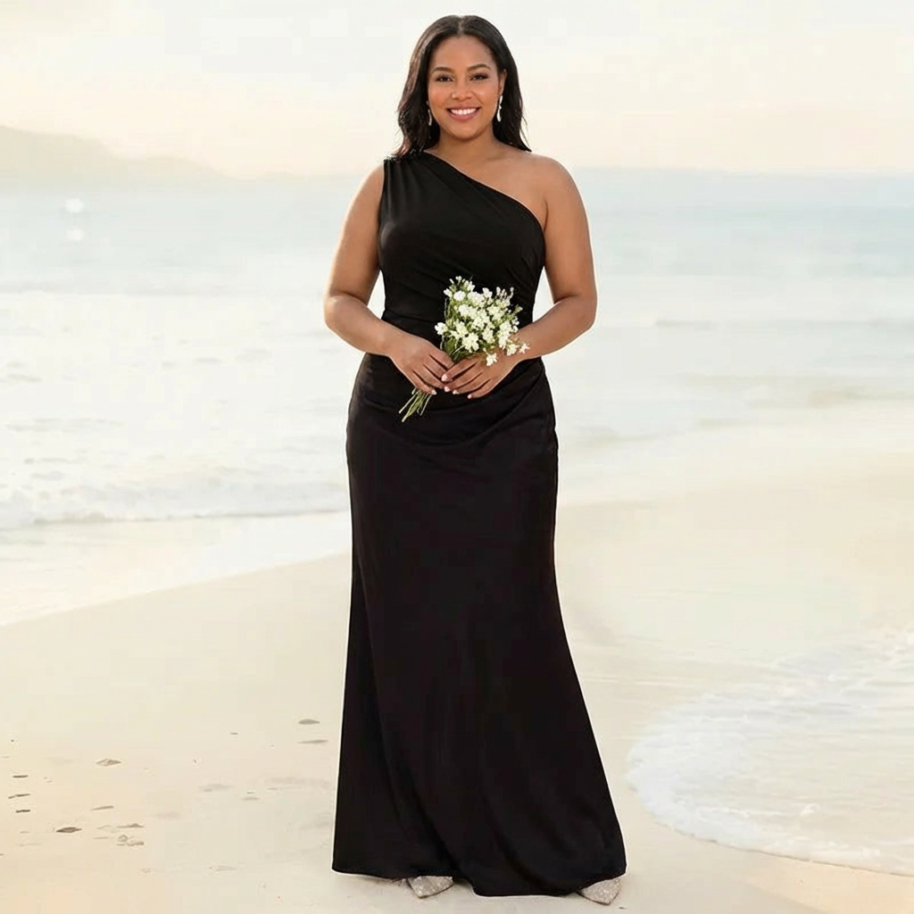 Sophia | Maxi Dress with a Guilt in Satin - Plus size model