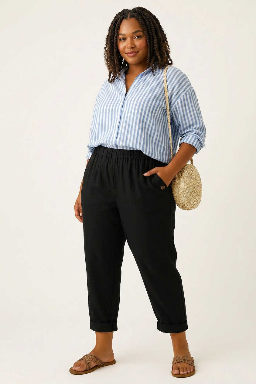 Stella | Timeless Linen-look Trousers - Plus size model