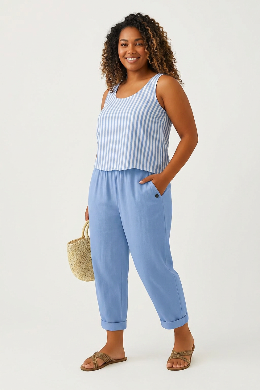 Stella | Timeless Linen-look Trousers - Plus size model