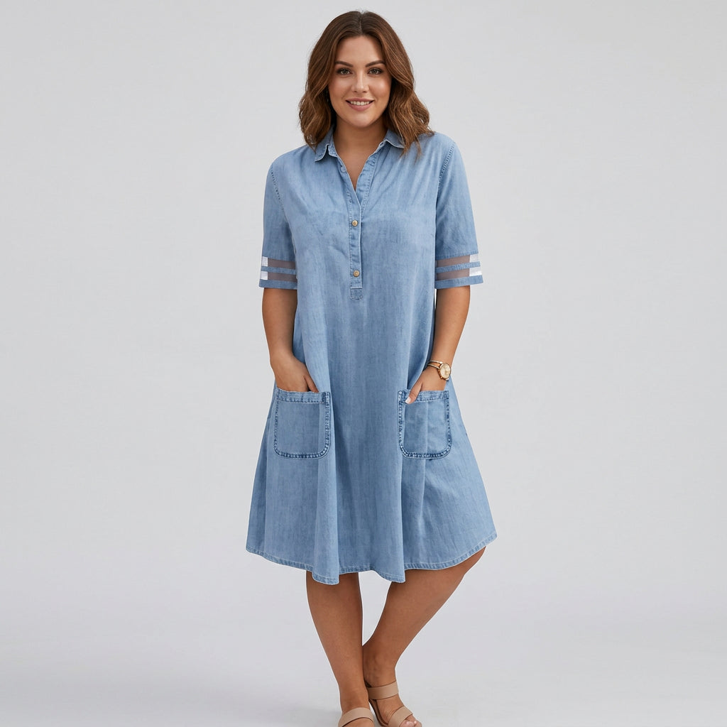 Brittany - Figure Flattering Denim Dress - Plus size model