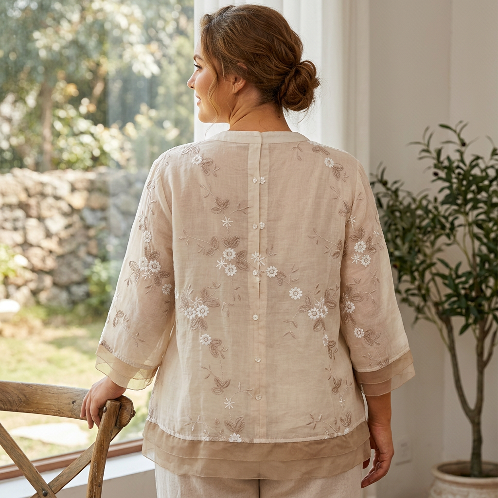 Lily - Pure Cotton Embroidered Shirt - Plus size model