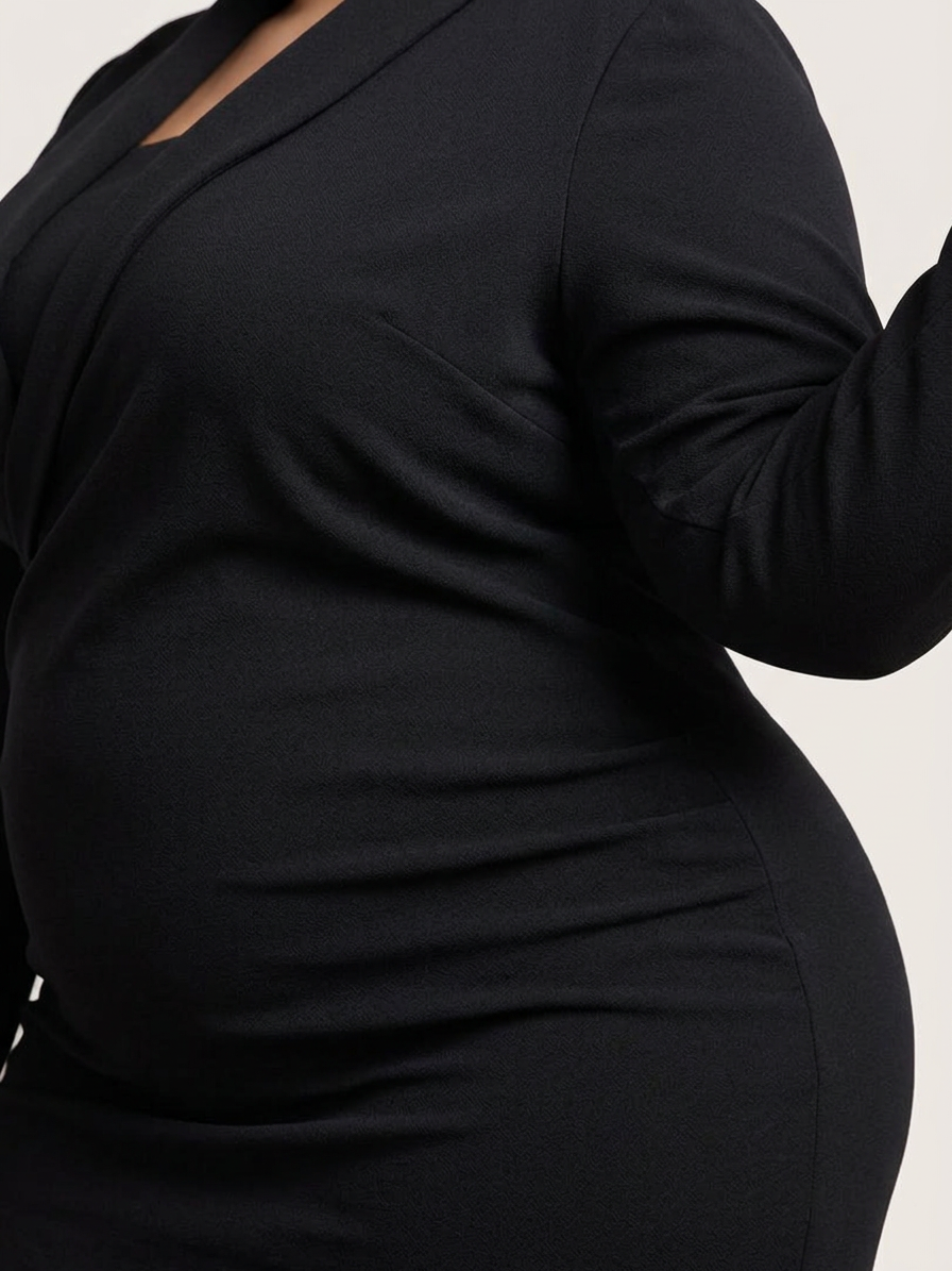 Sirenetta | Asymmetrical Midi Dress with Coat Sleeve and Defined Waist - Plus size model