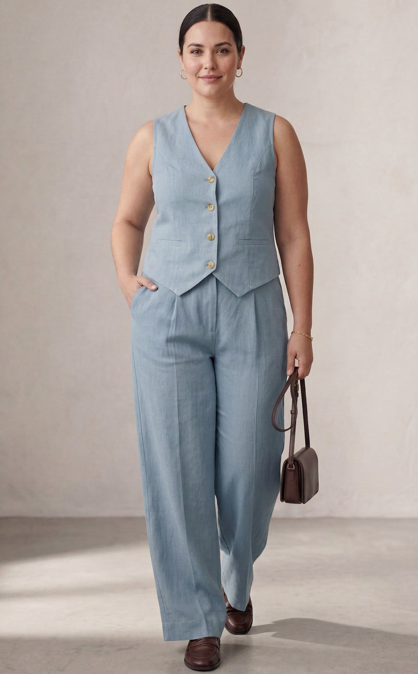 Aira – Co-ord Set Elegant Two-Piece With Waistcoat & Trousers Wide-Leg - Plus size model