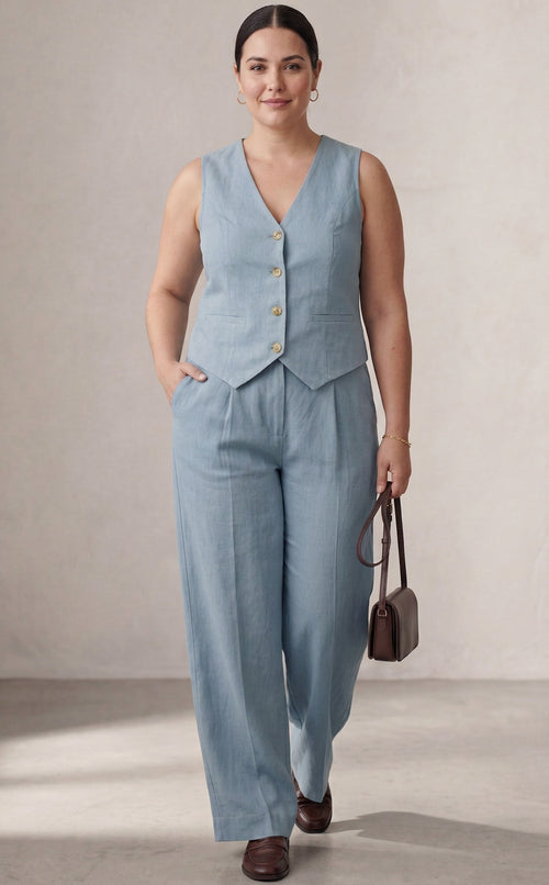 Aira – Co-ord Set Elegant Two-Piece With Waistcoat & Trousers Wide-Leg - Plus size model