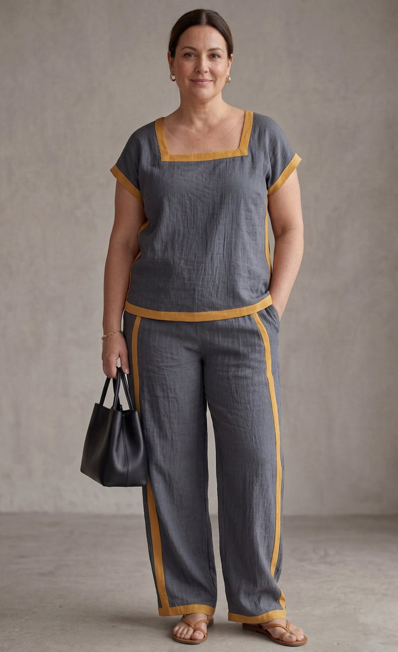 Jeff - Linen Co-ord Set Elegant Two-Piece - Plus size model