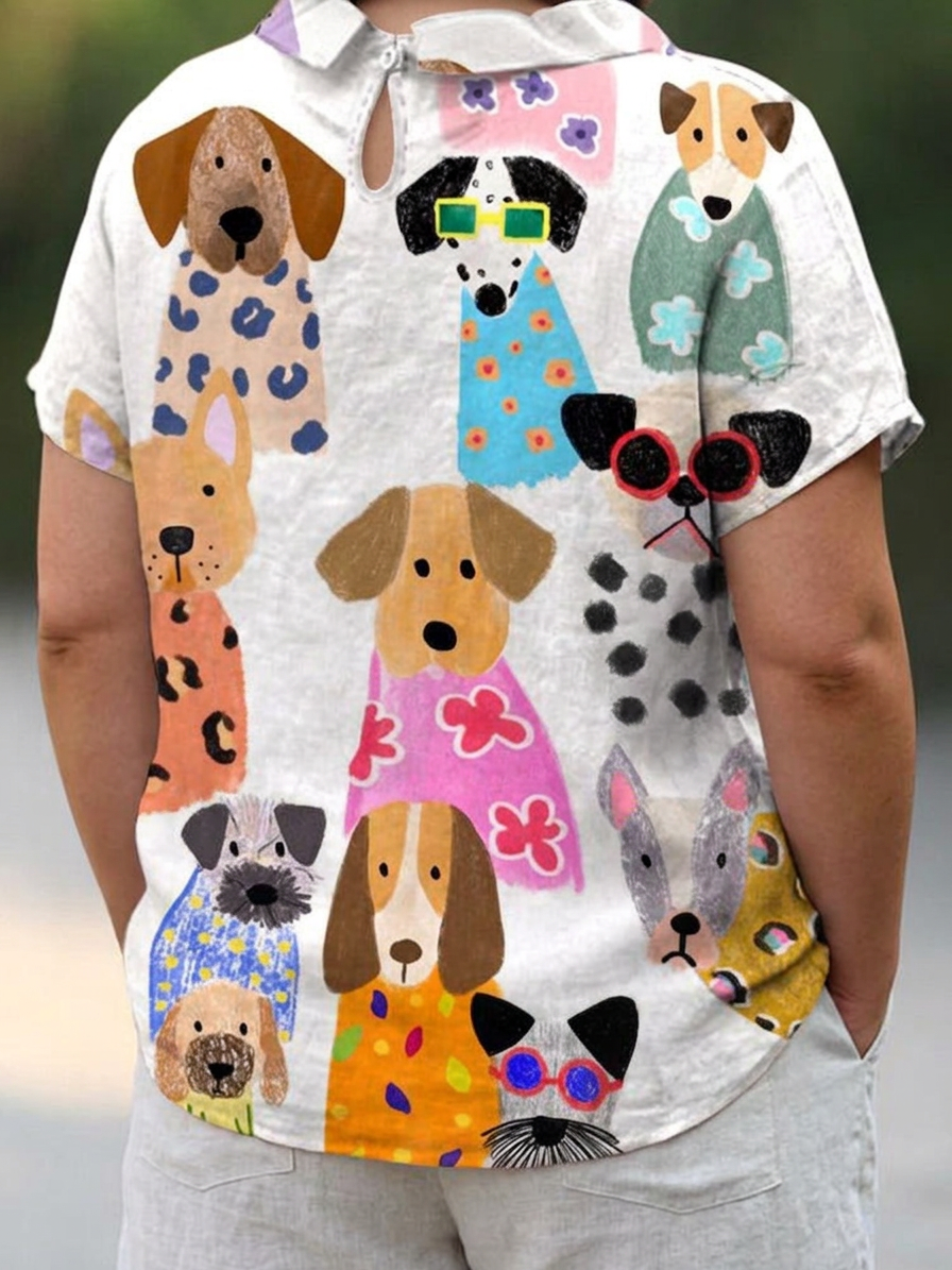 Tilly | Dog Print Shirt - Plus size model