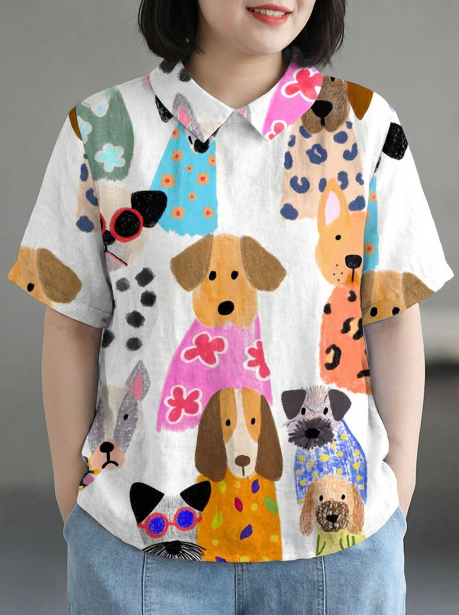 Tilly | Dog Print Shirt - Plus size model