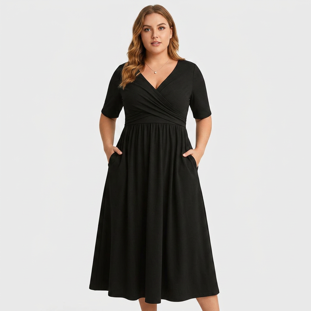 Eleanor | Elegant Midi Dress with Pockets - Plus size model