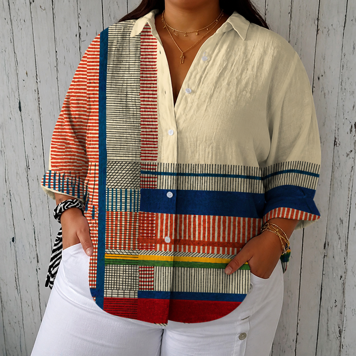 Joan | Artistic Pattern Blouse - Plus size model