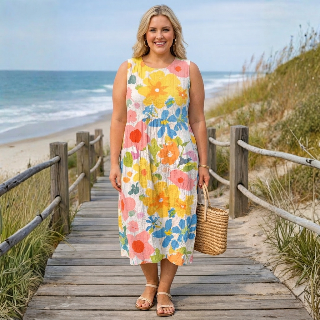 Ella™ | Pastel Floral Midi Dress - Plus size model