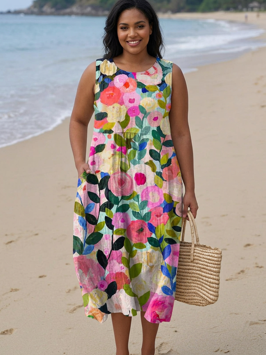 Ava™ | Floral Midi Dress - Plus size model