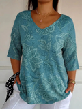 Women's Vintage Ethnic Floral Art Print Casual Pullover Knit - Plus size model