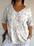 Women's Vintage Floral Art Casual Pullover Knit - Plus size model