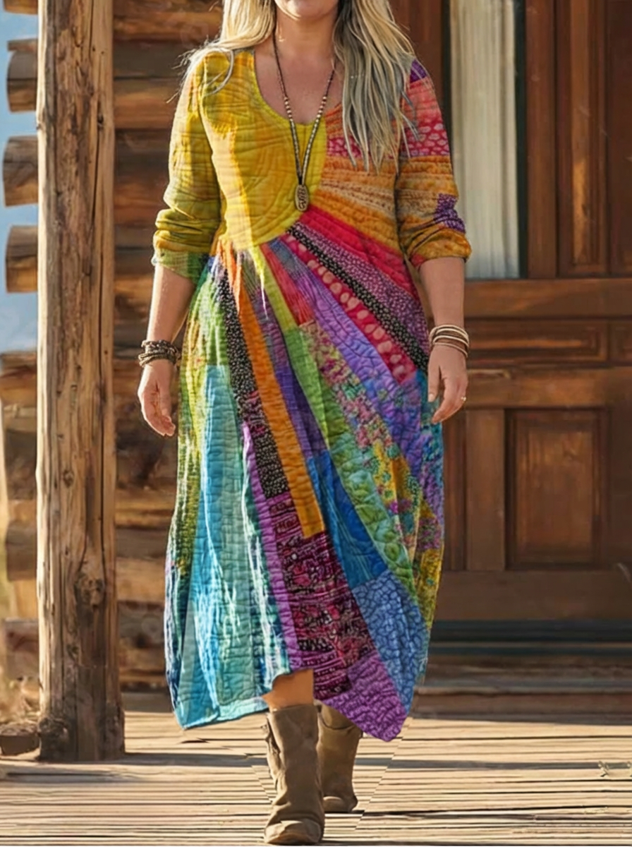 Azura - Printed Bohemian Dress - Plus size model