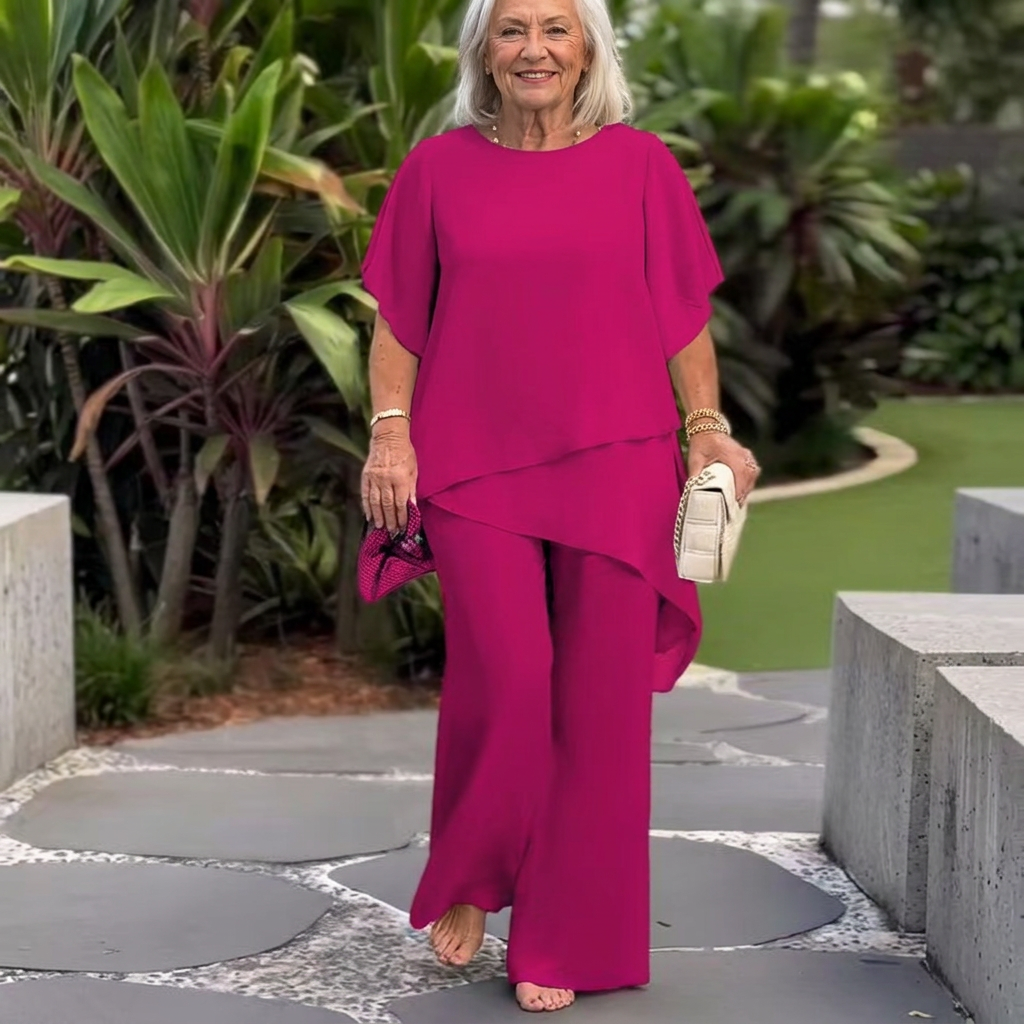 Briar - Elegant Chiffon Top & Pants Set - Plus size model