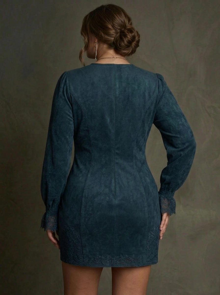 Debbie | Suede Mini Dress - Plus size model