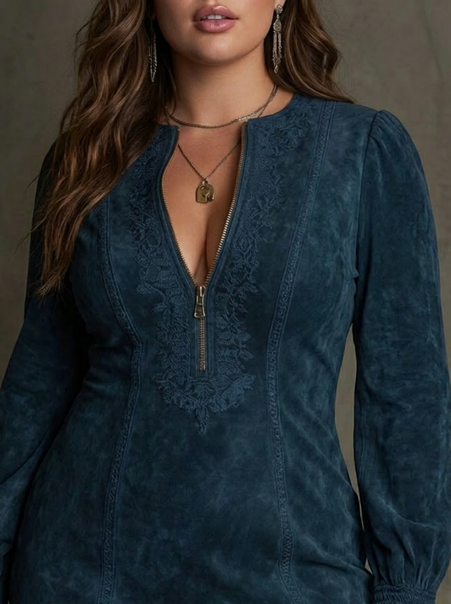 Debbie | Suede Mini Dress - Plus size model