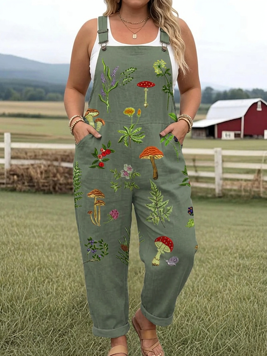 Nature-Inspired Embroidered Jumpsuit - Plus size model