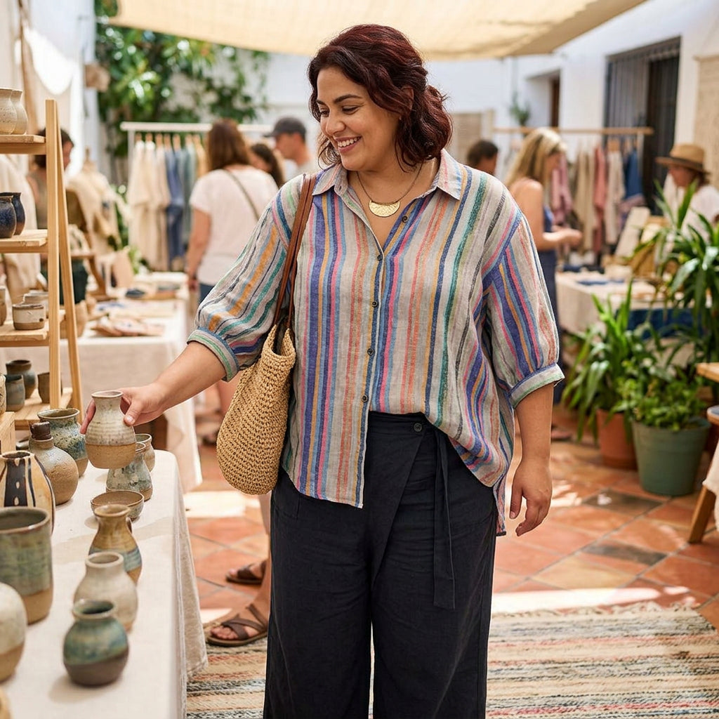 Charlotte - Cotton Digital Printed Comfort Shirt - Plus size model