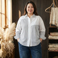 Amelia - Pure Cotton Women’s Digital Printed Shirt - Plus size model
