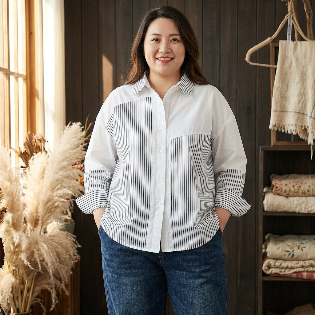 Amelia - Pure Cotton Women’s Digital Printed Shirt - Plus size model